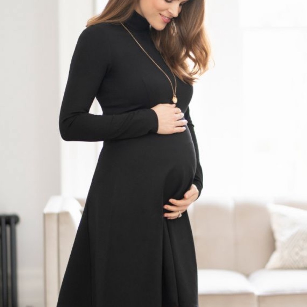 Seraphine Black Long Sleeve High Neck Maternity Dress